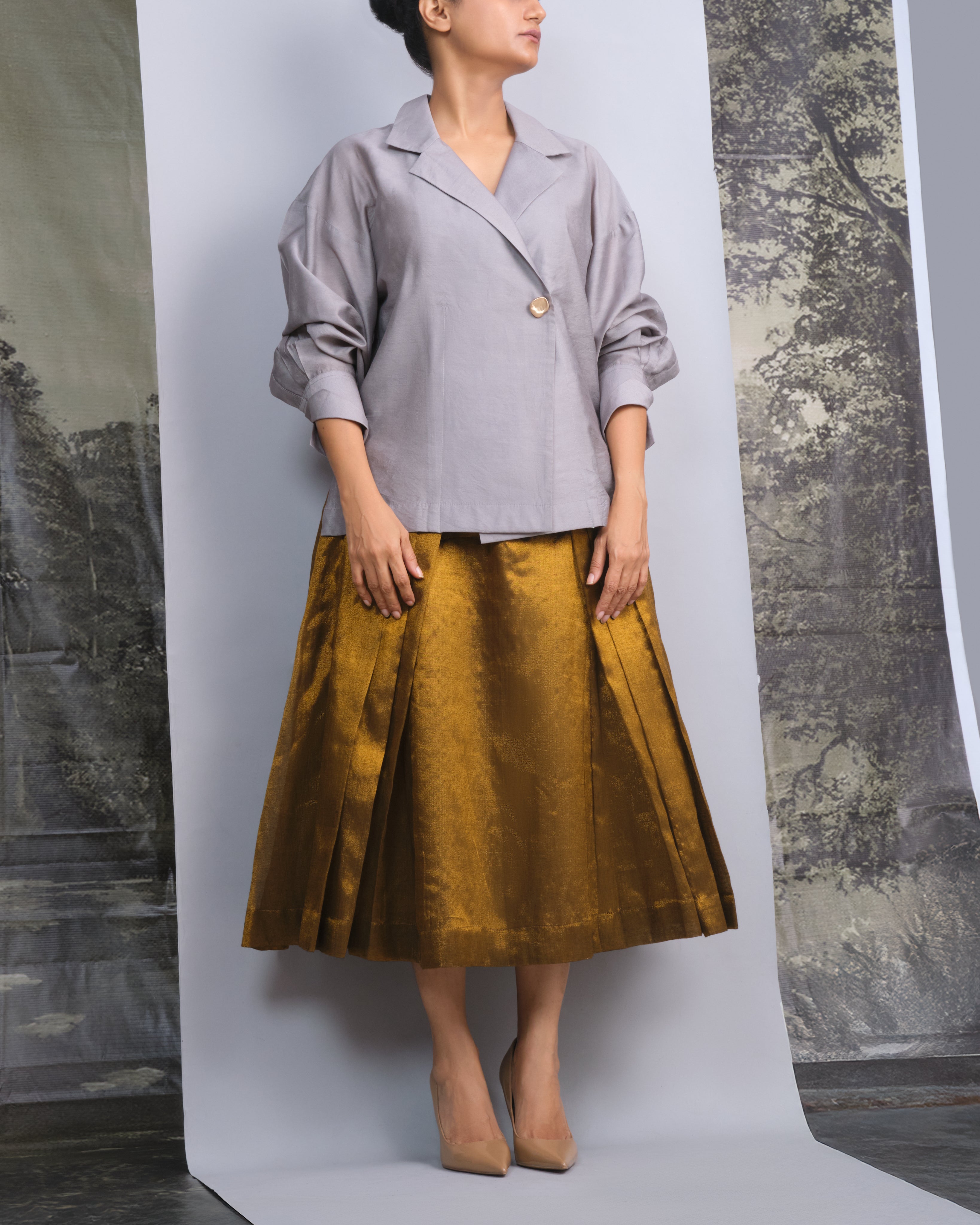 Silver & Gold Chanderi Co-ord Set-BENNCH