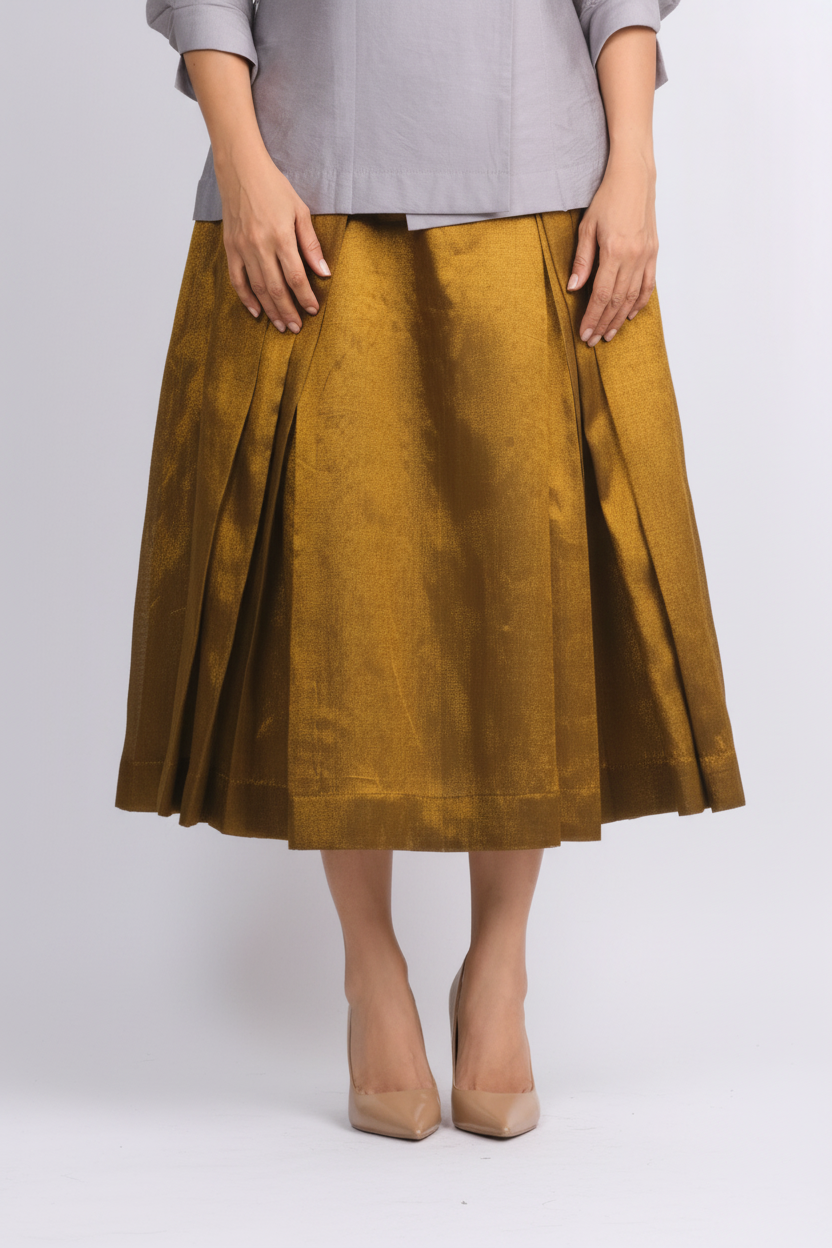 Gold Chanderi Pleated Skirt