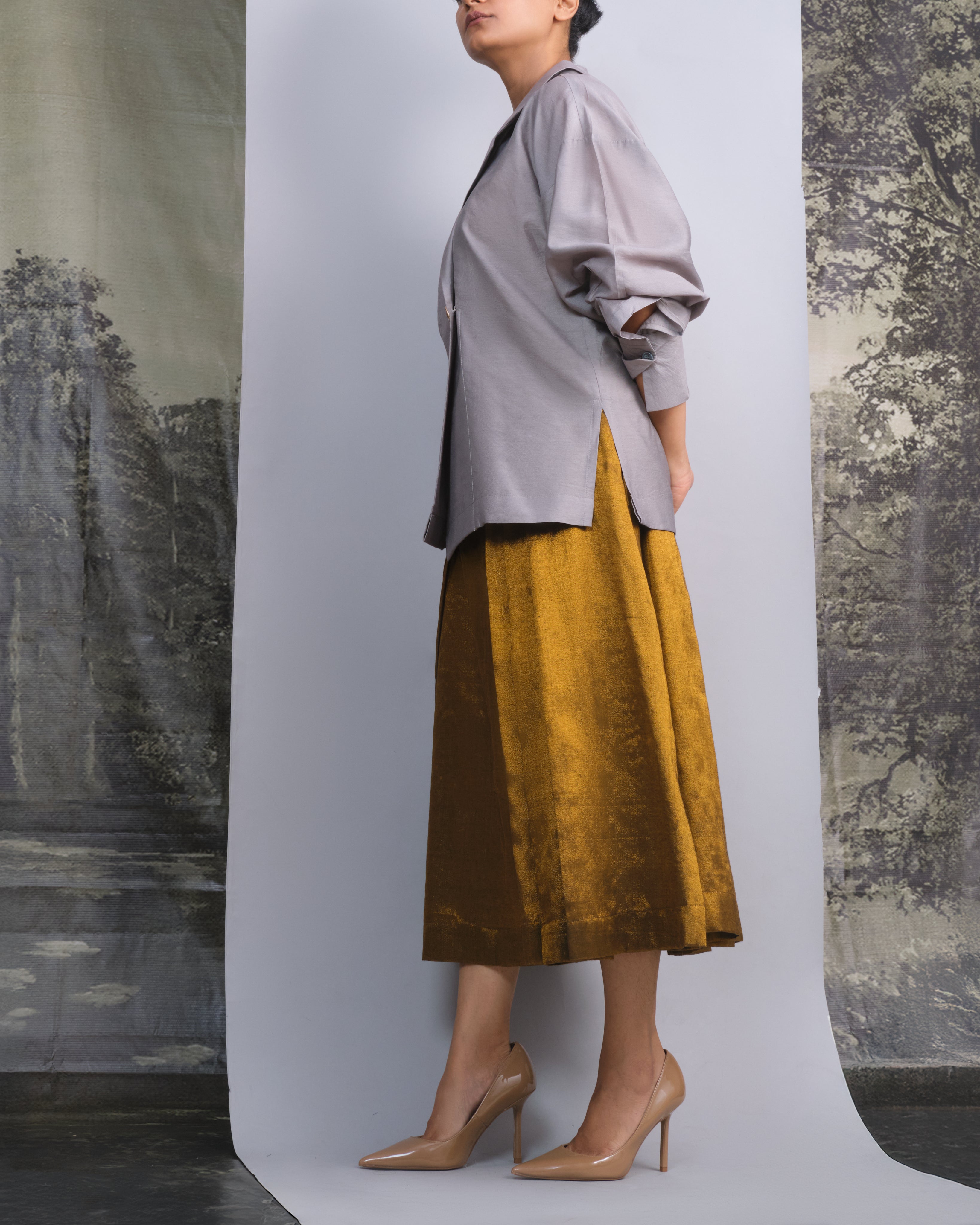 Silver & Gold Chanderi Co-ord Set-BENNCH