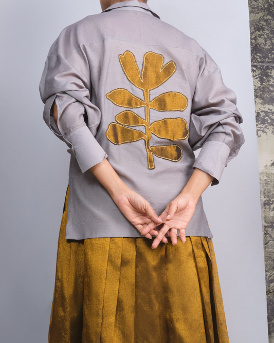 Silver Chanderi Gold Patchwork Shirt