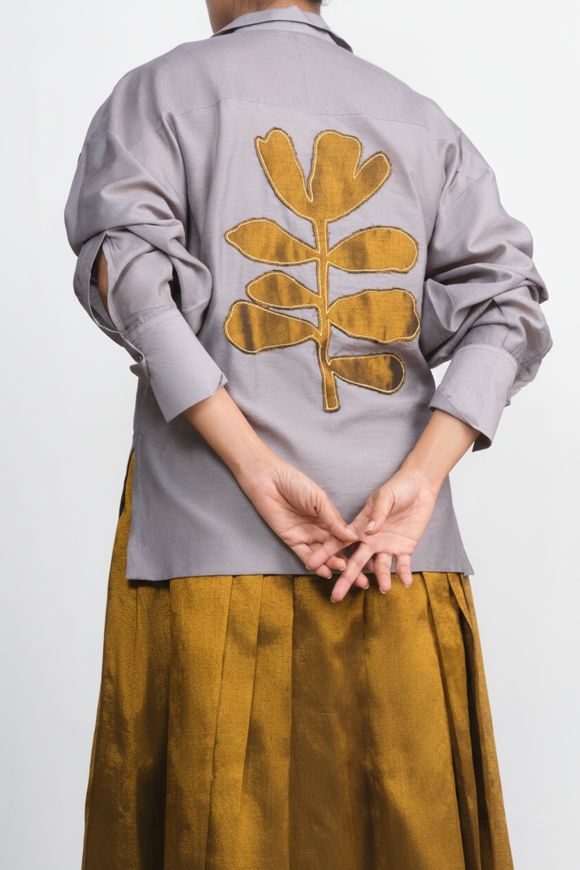 Silver Chanderi Gold Patchwork Shirt
