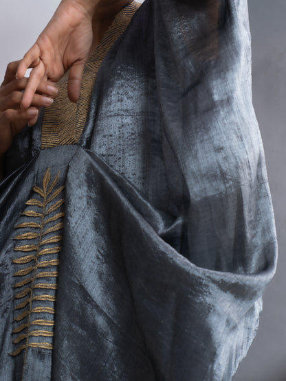 Zari gold embroidered silver kaftan by BENNCH