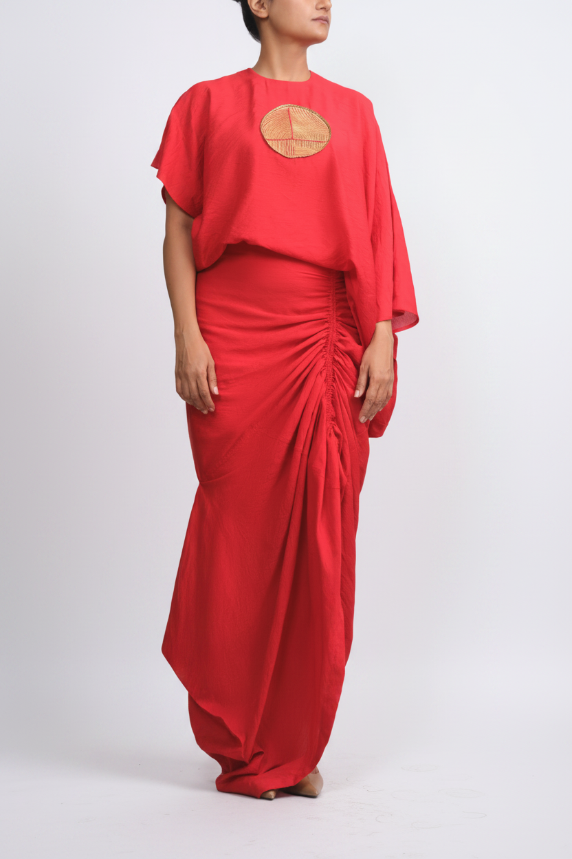 Vermilion Red Chanderi Drape Co-ord Set