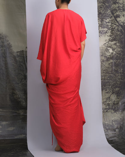 Vermilion Red Chanderi Draped Skirt