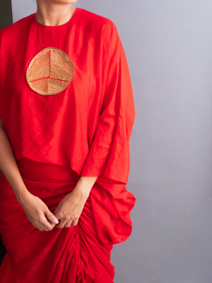 Vermilion Red Chanderi Silk Drape Top