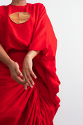 Vermilion Red Chanderi Silk Drape Top