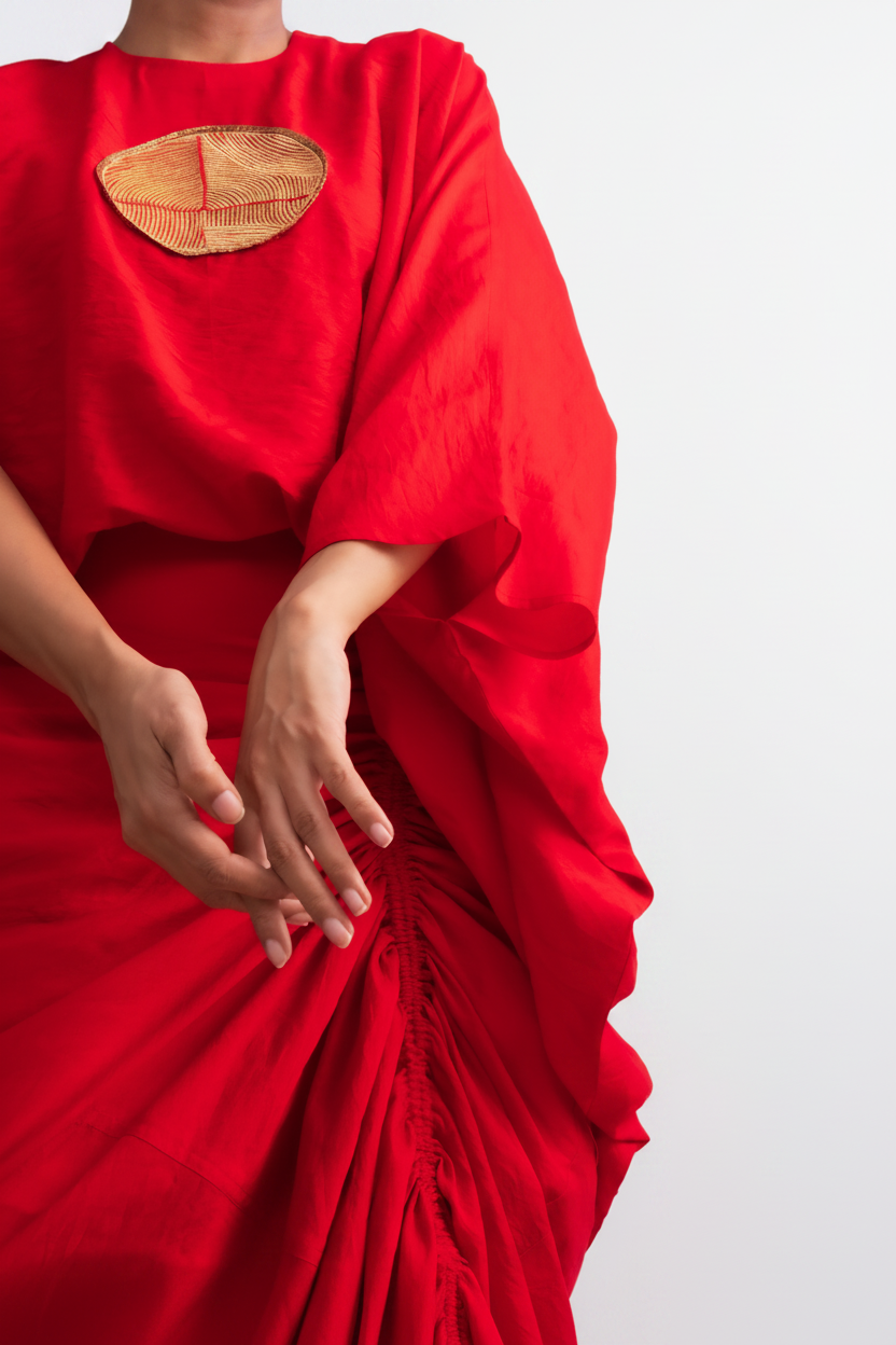 Vermilion Red Chanderi Silk Drape Top