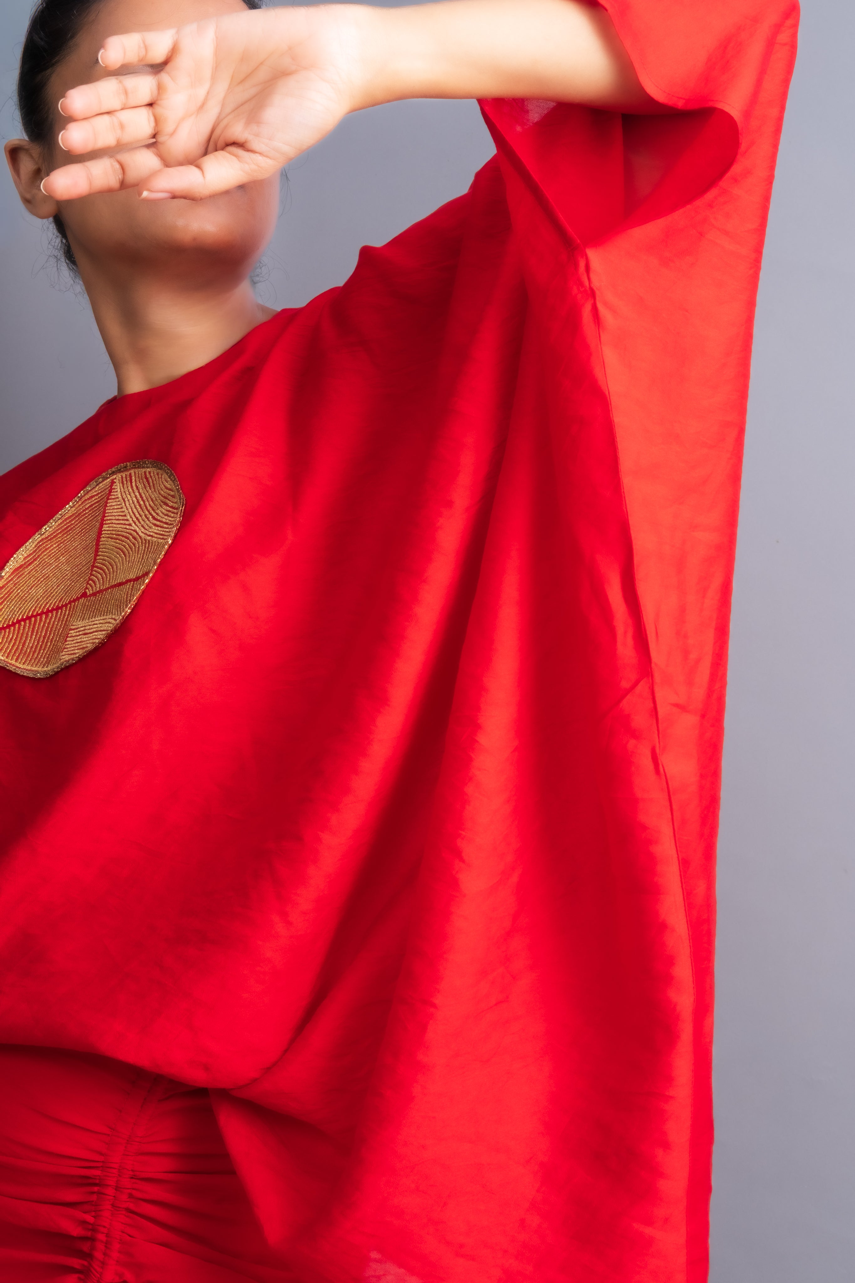 Vermilion Red Chanderi Silk Drape Top-BENNCH