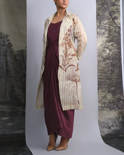 White & Gold Chanderi Botanical Trench