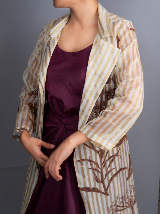 White & Gold Chanderi Botanical Trench