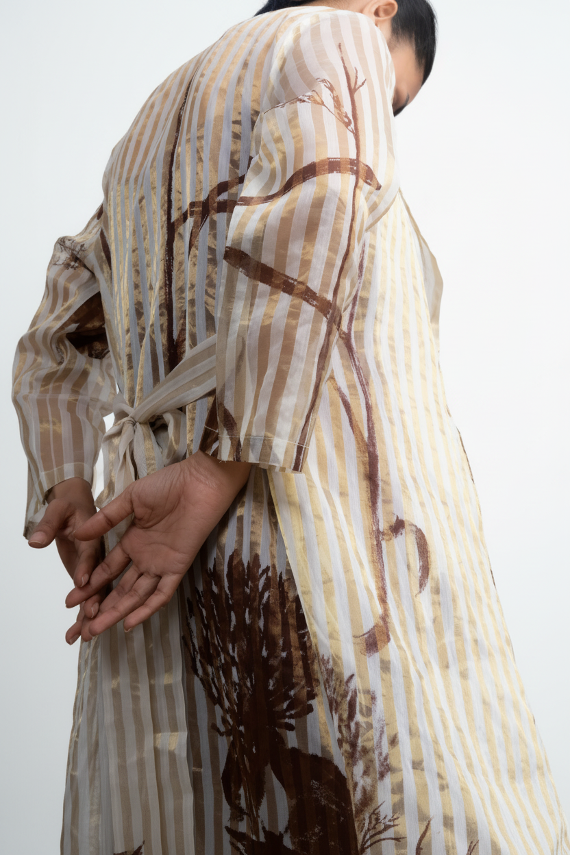 White & Gold Chanderi Botanical Trench