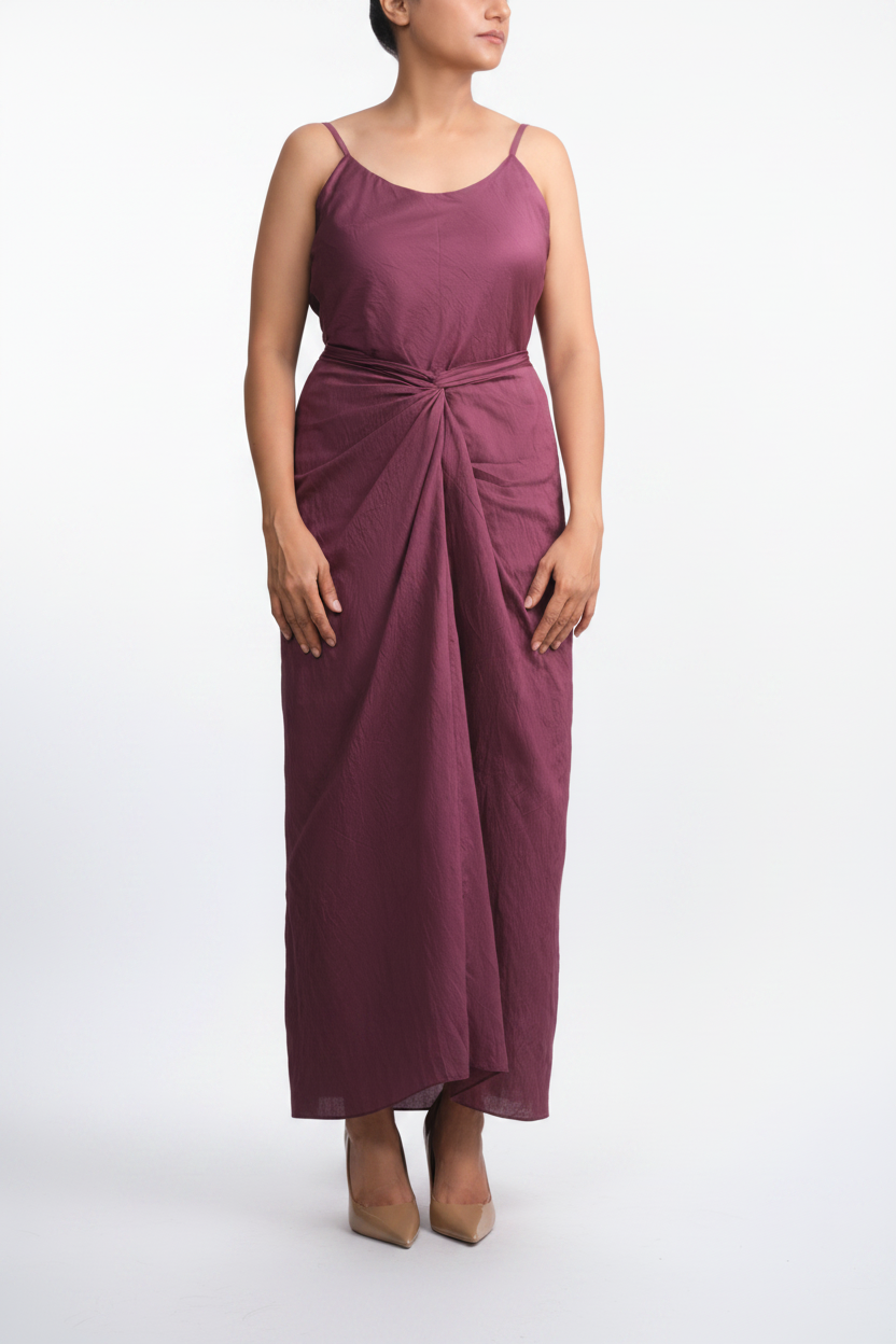 Wine Chanderi Tie Dress