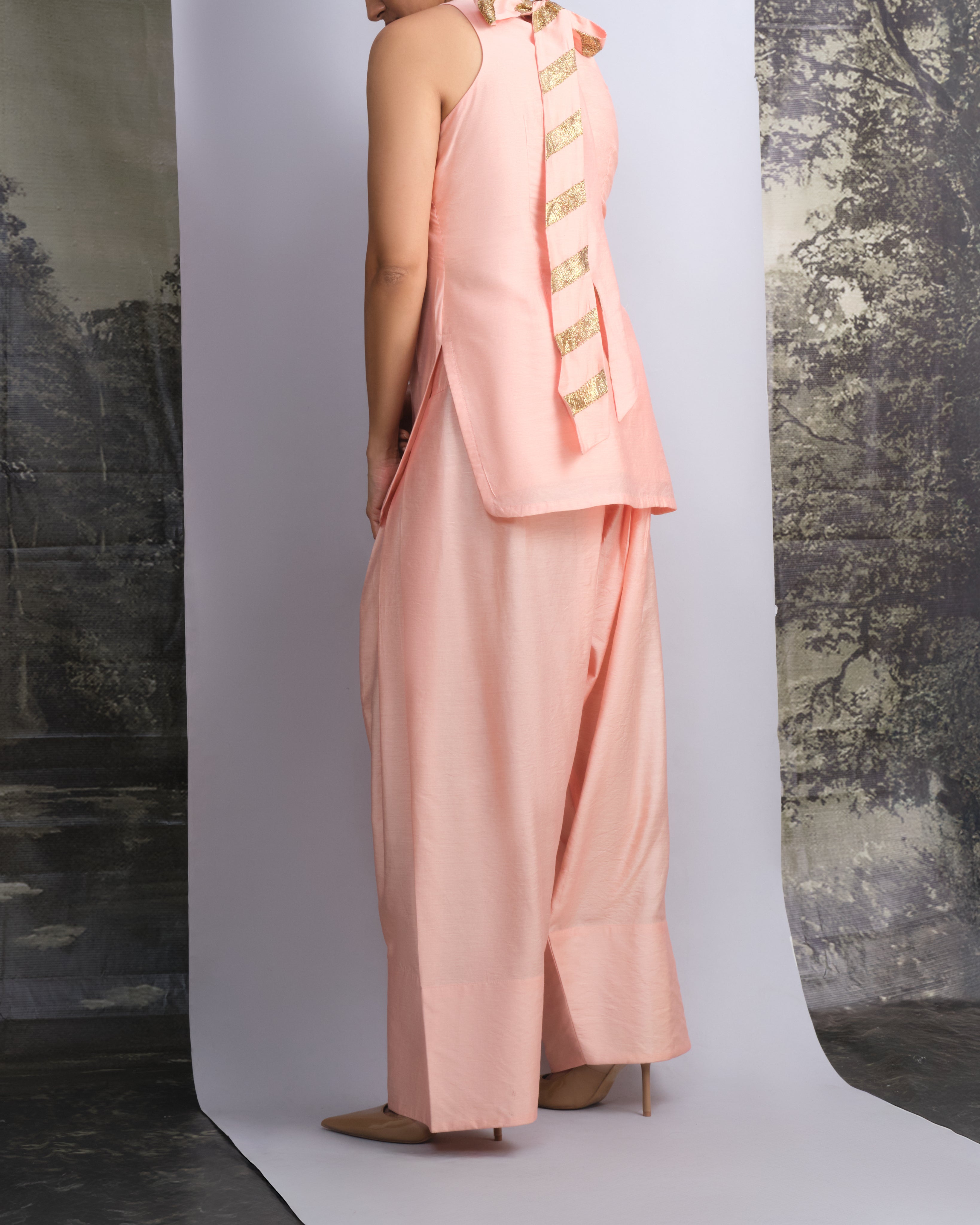Peach Sleeveless In-Cut Kurta & Farshi Salwar Set-BENNCH