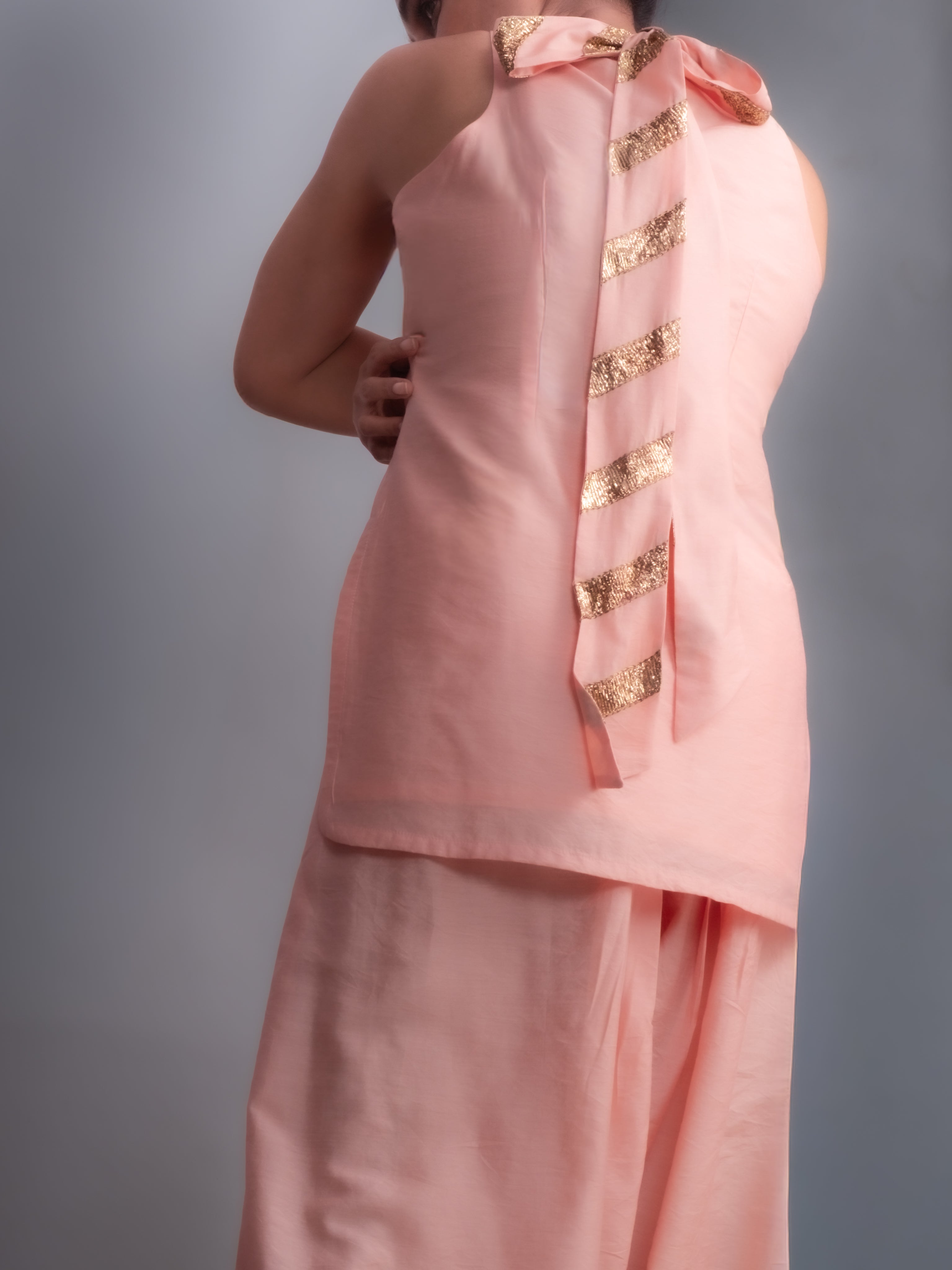 Peach Sleeveless In-Cut Kurta & Farshi Salwar Set-BENNCH