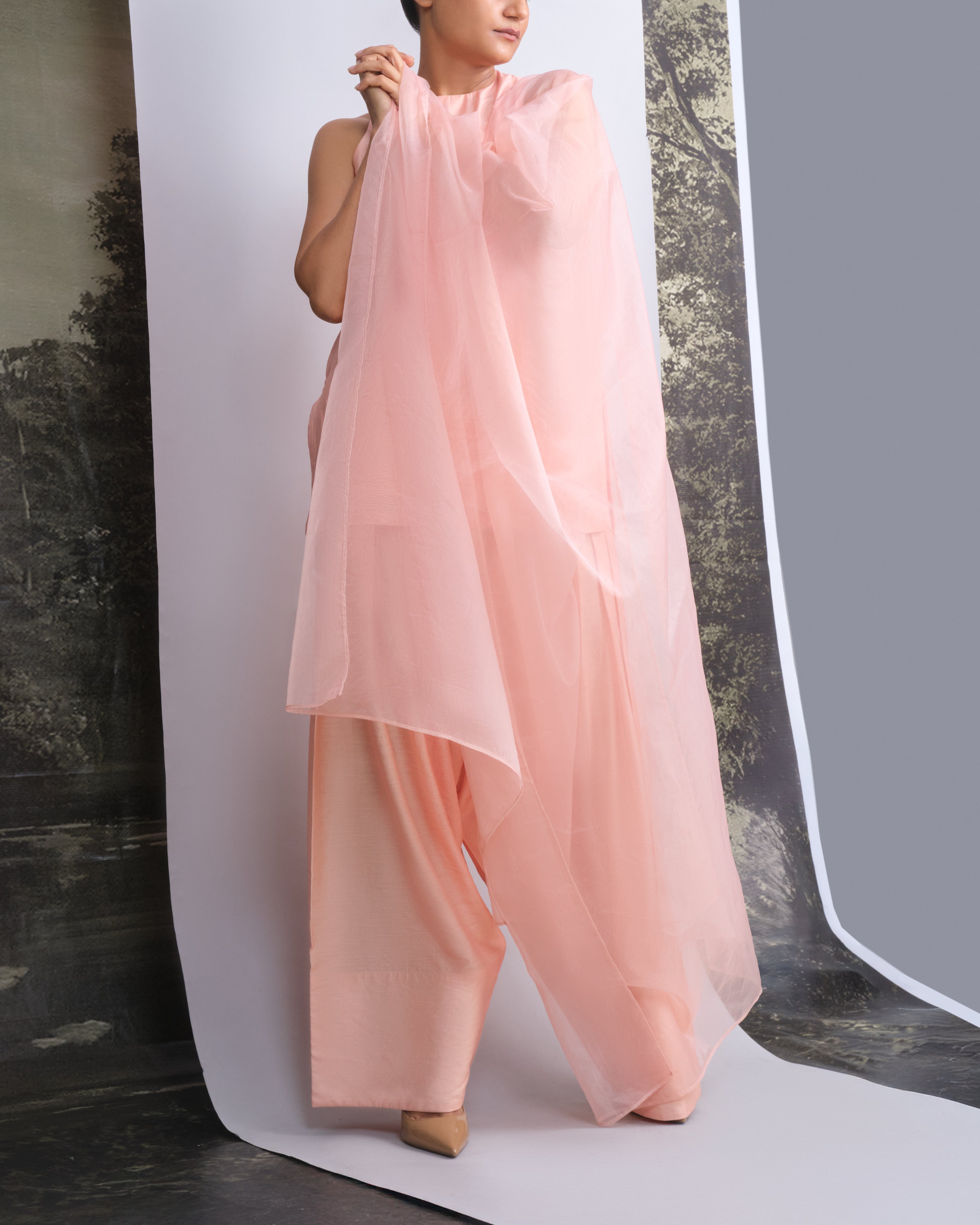 Peach Sleeveless In-Cut Kurta & Farshi Salwar Set-BENNCH