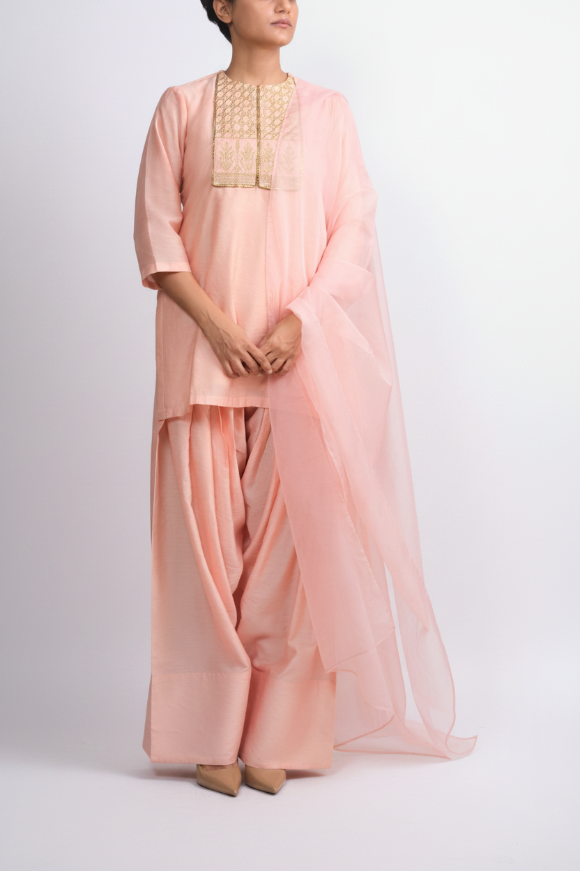 Peach Chanderi Kurti & Farshi Salwar Set