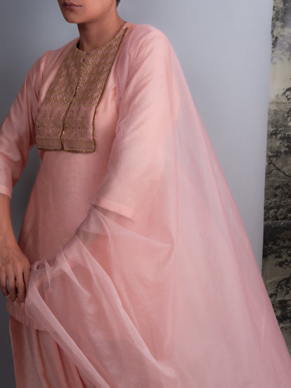 Peach Chanderi Kurti & Farshi Salwar Set