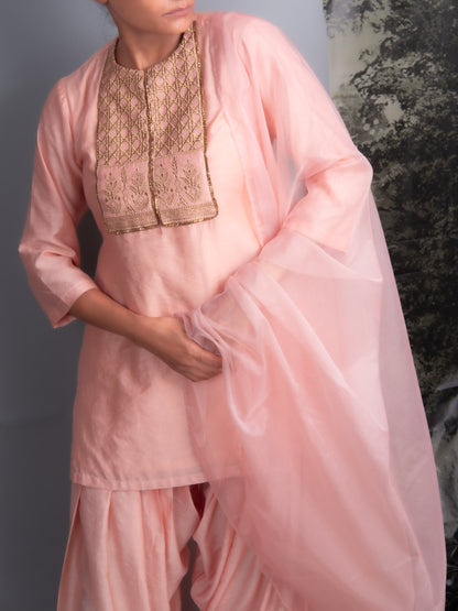 Peach Chanderi Kurti & Farshi Salwar Set