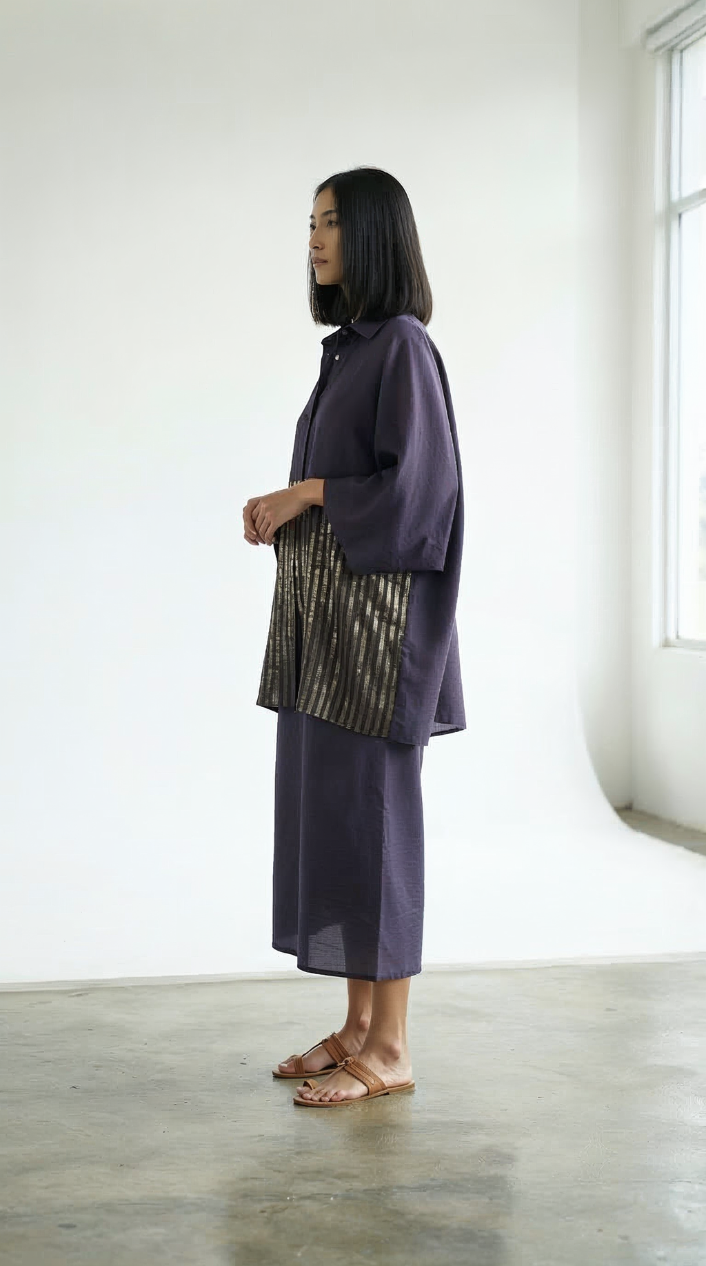 Navy Blue Chanderi Striped Shirt