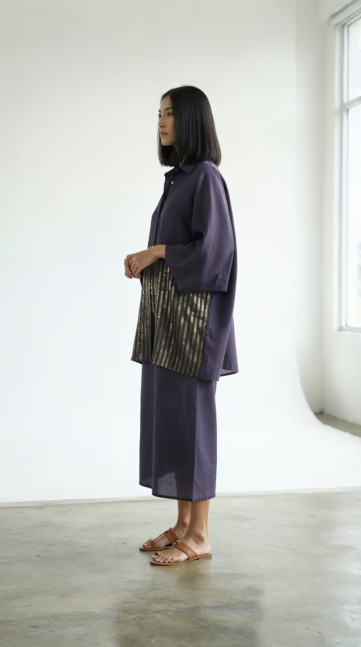 Navy Blue Chanderi Striped Shirt
