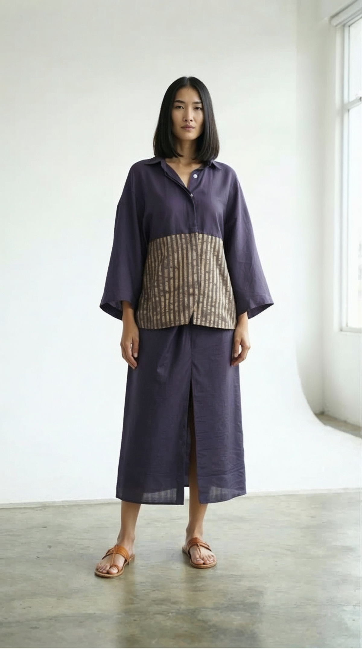Navy Blue Chanderi Striped Shirt