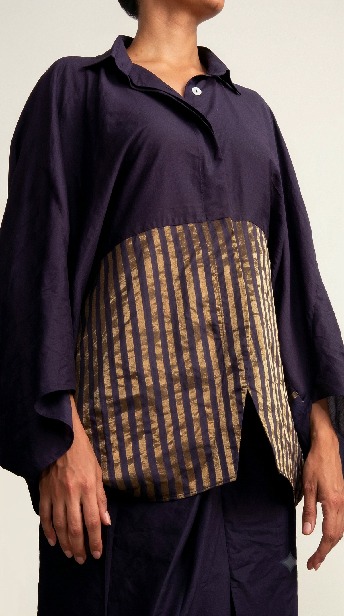 Navy Blue Chanderi Batwing Co-ord Set