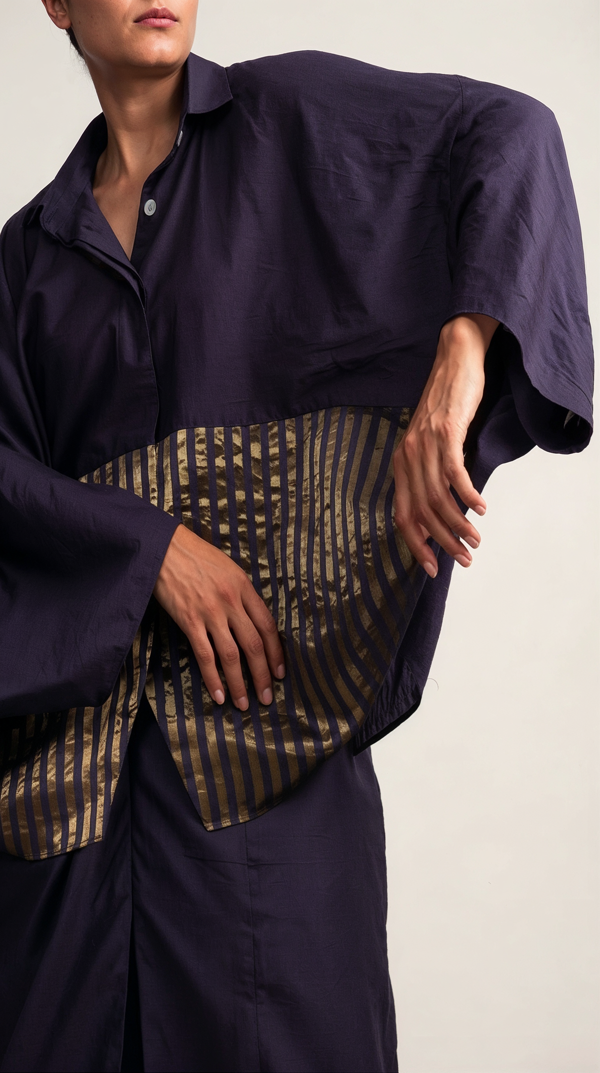 Navy Blue Chanderi Batwing Co-ord Set