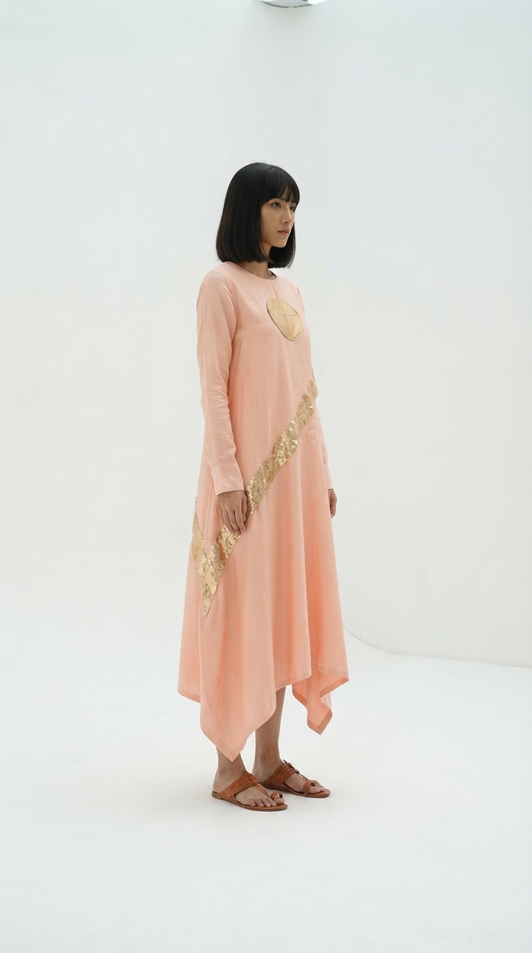 Peach Handloom Drape Dress