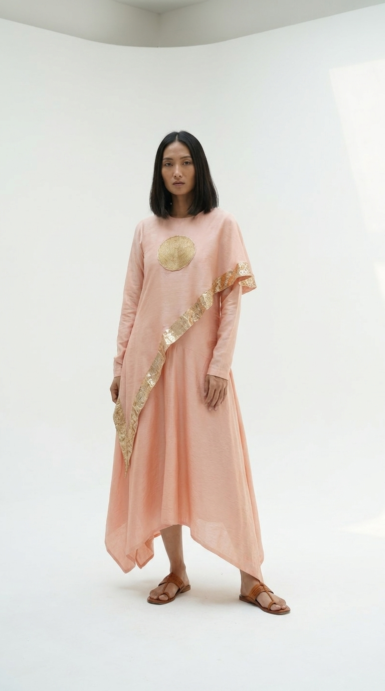 Peach Handloom Drape Dress