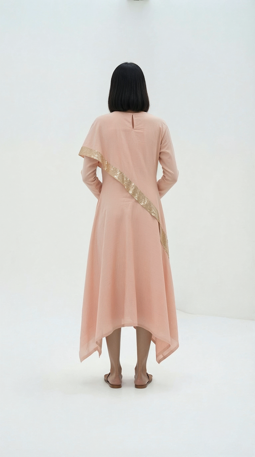 Peach Handloom Drape Dress