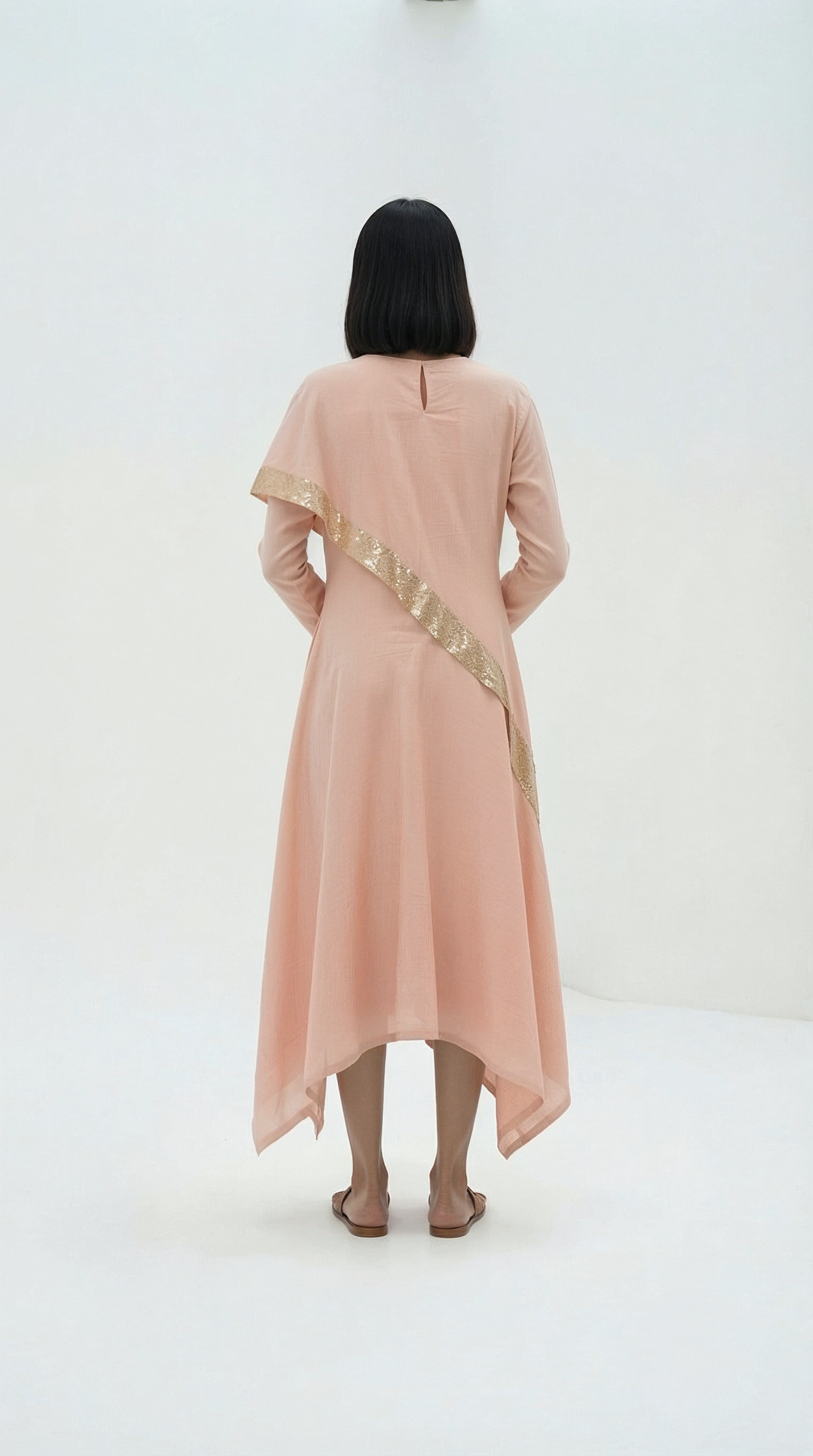 Peach Handloom Drape Dress
