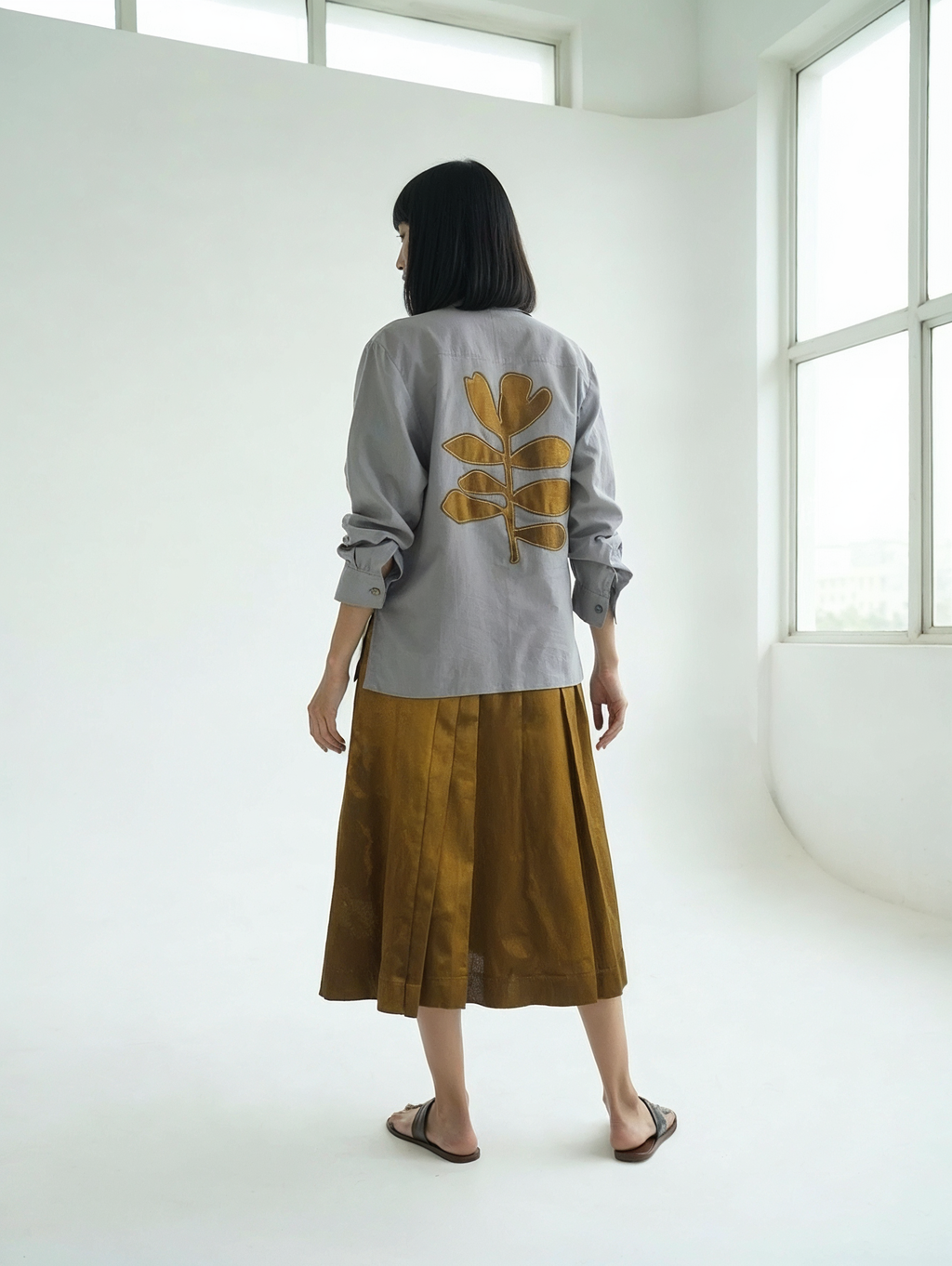 Silver Chanderi Gold Patchwork Shirt