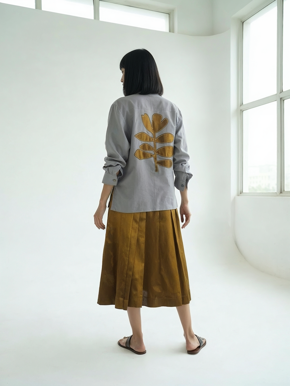 Silver Chanderi Gold Patchwork Shirt