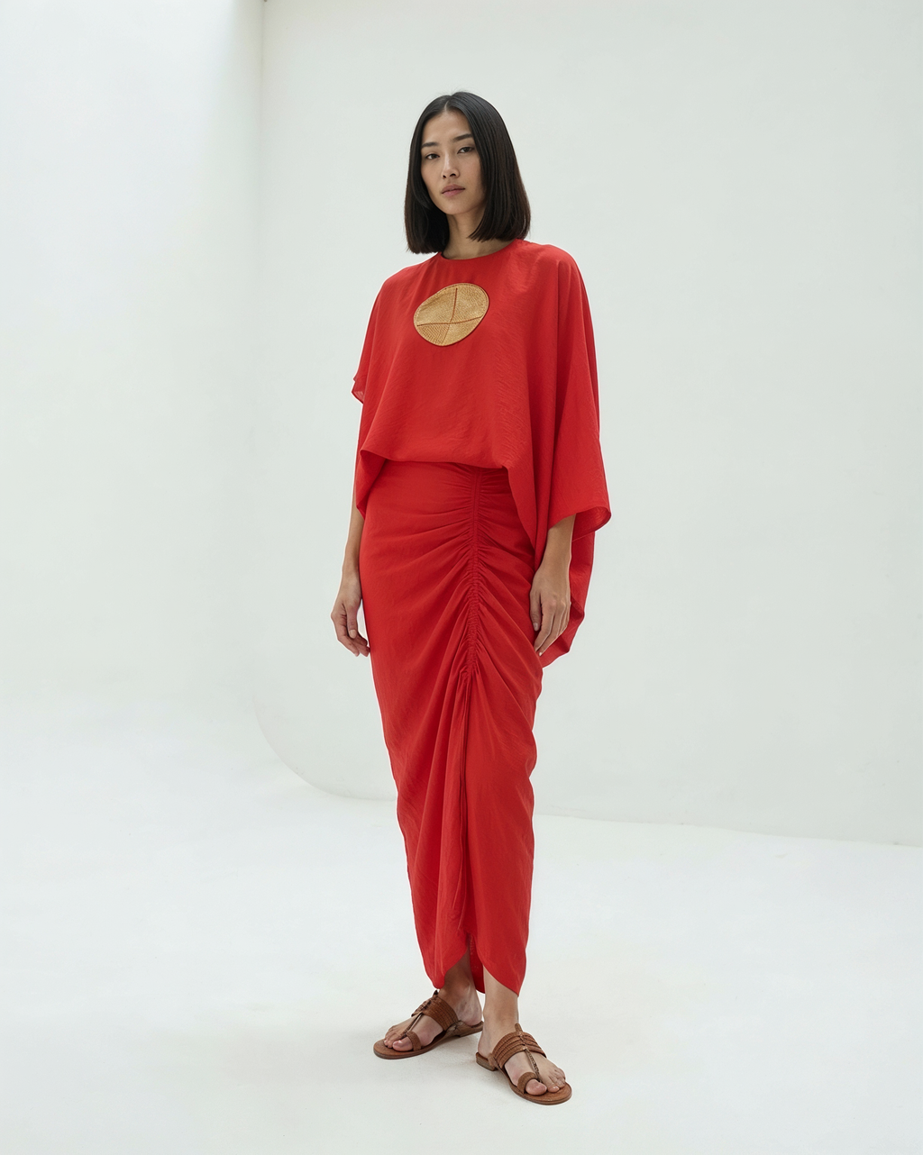 Vermilion Red Chanderi Silk Drape Top