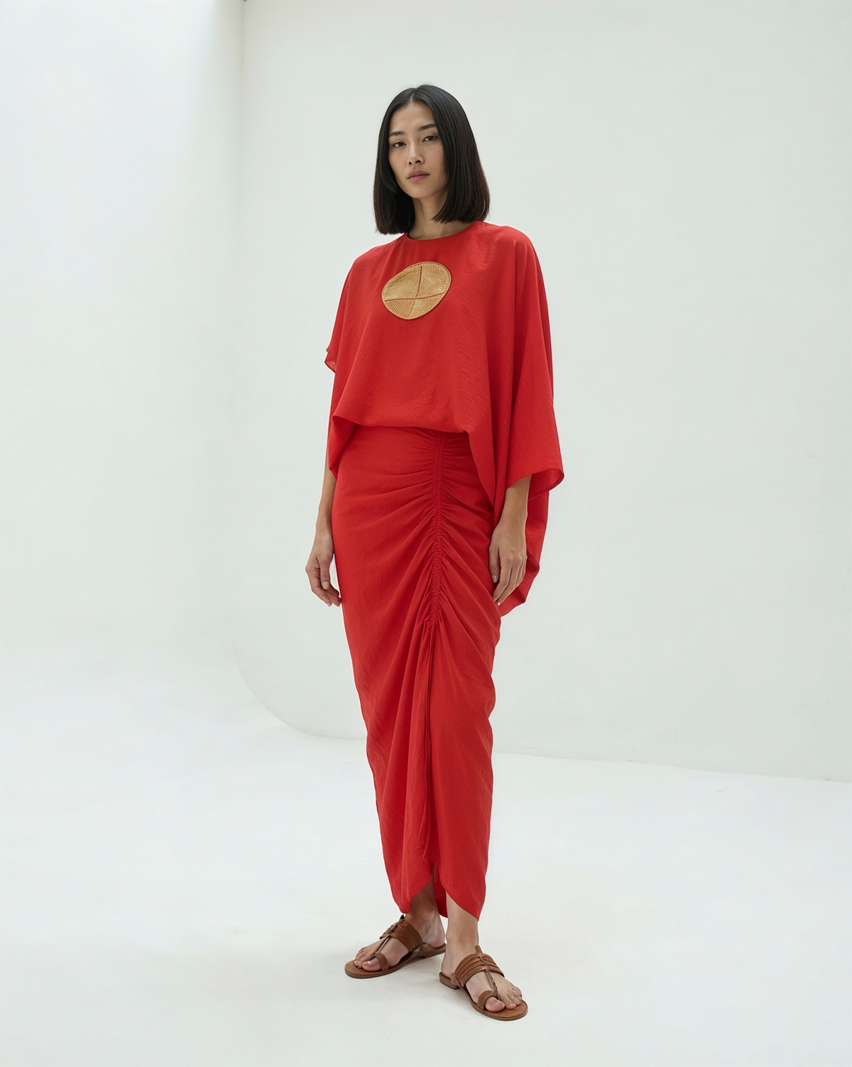 Vermilion Red Chanderi Silk Drape Top