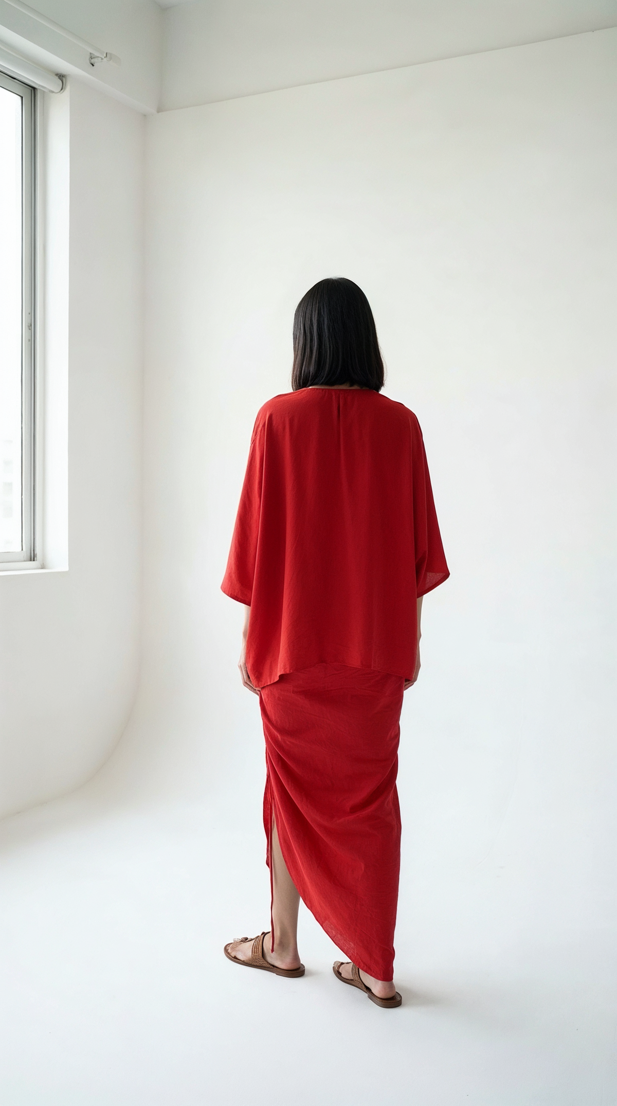 Vermilion Red Chanderi Silk Drape Top