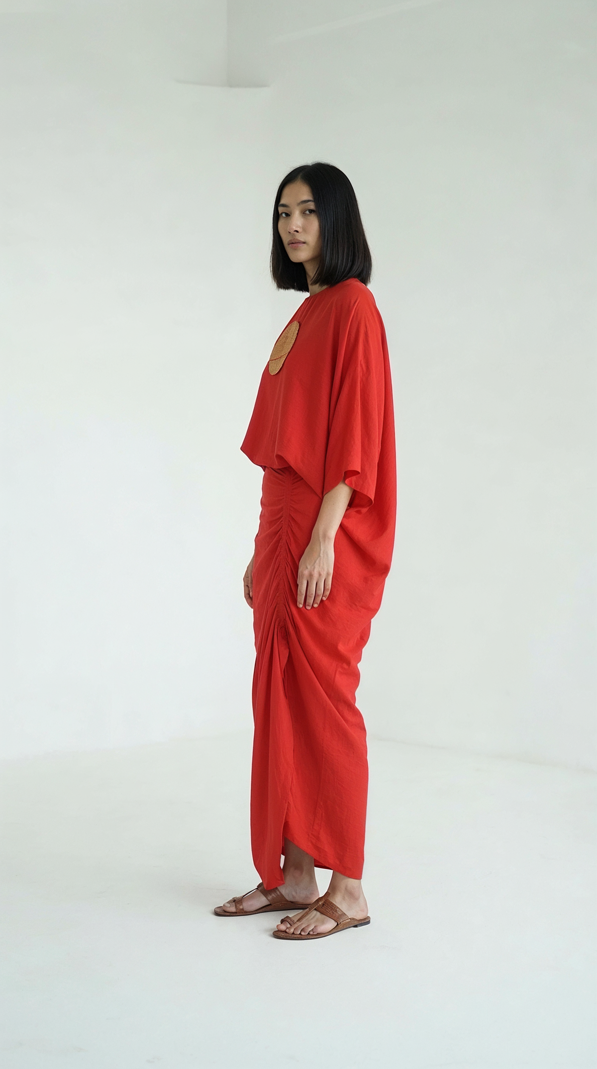 Vermilion Red Chanderi Silk Drape Top