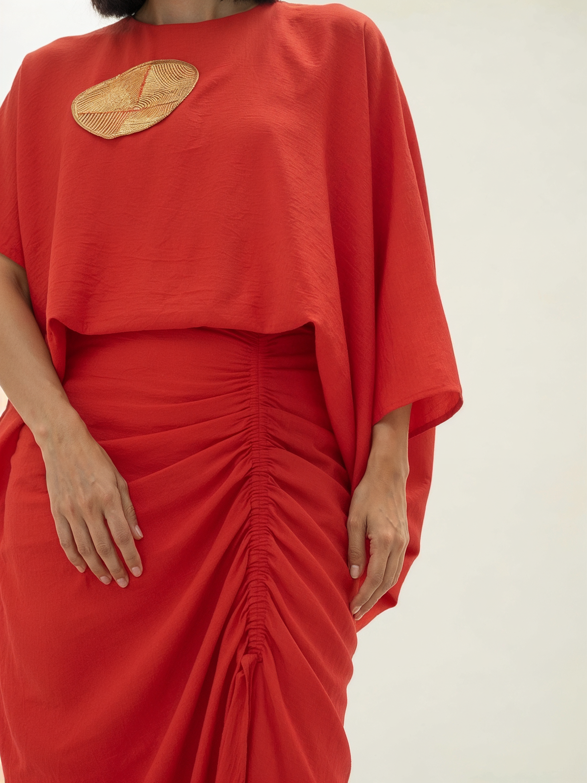 Vermilion Red Chanderi Silk Drape Top