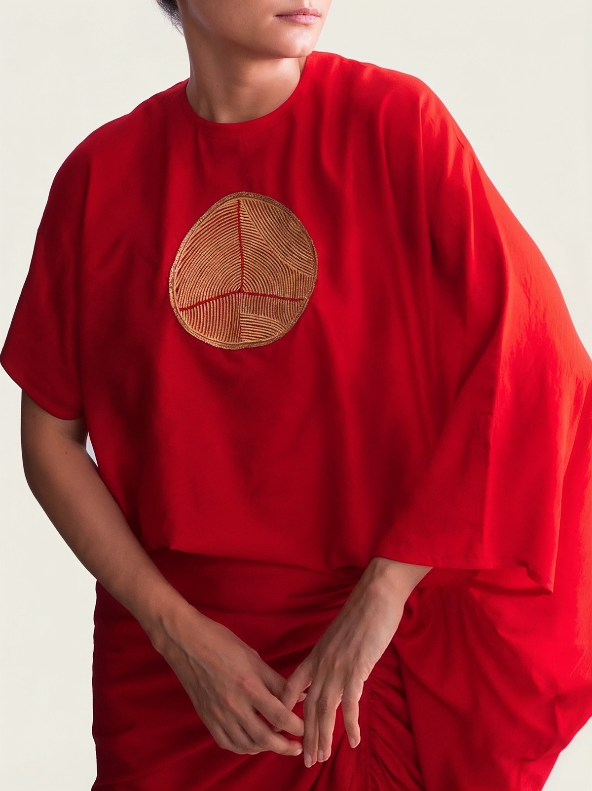 Vermilion Red Chanderi Silk Drape Top