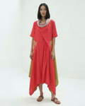 Vermilion & Chartreuse Chanderi Cowl Top