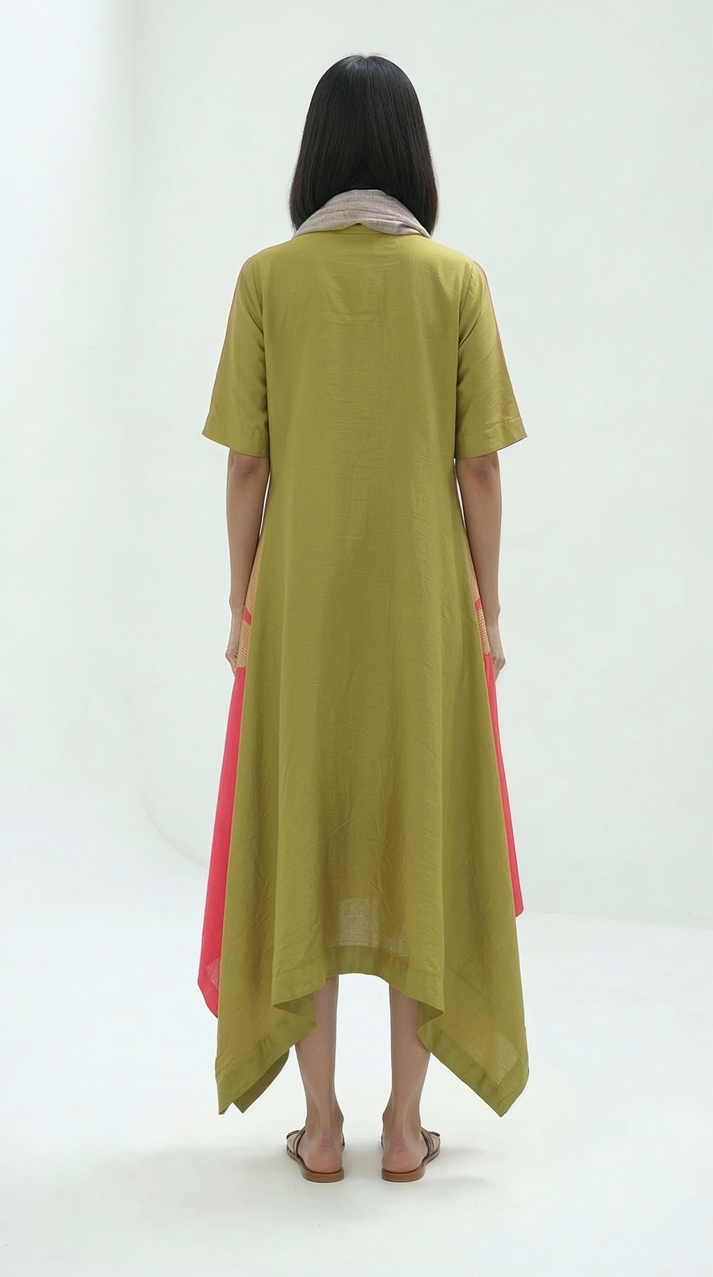 Vermilion & Chartreuse Chanderi Cowl Top