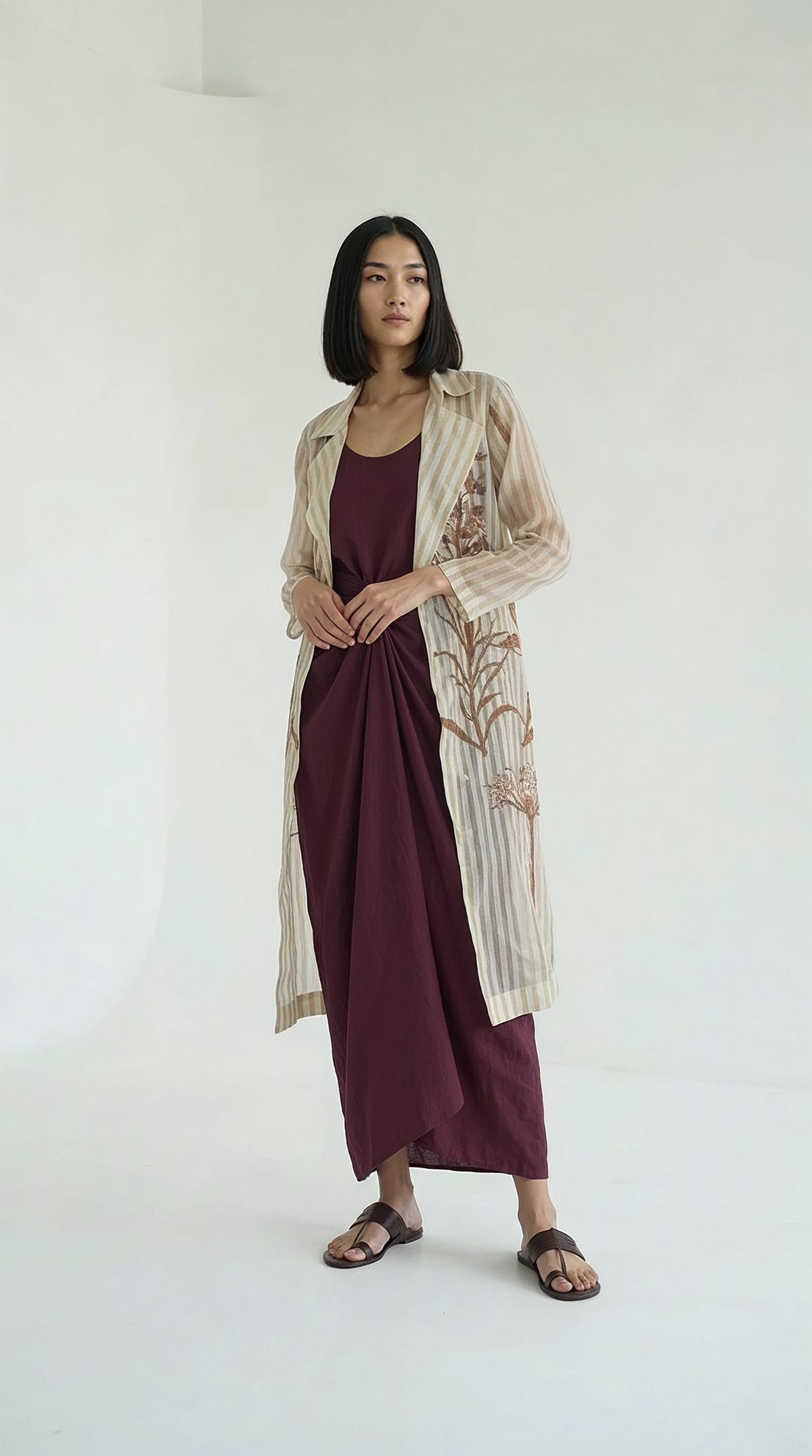 White & Gold Chanderi Botanical Trench
