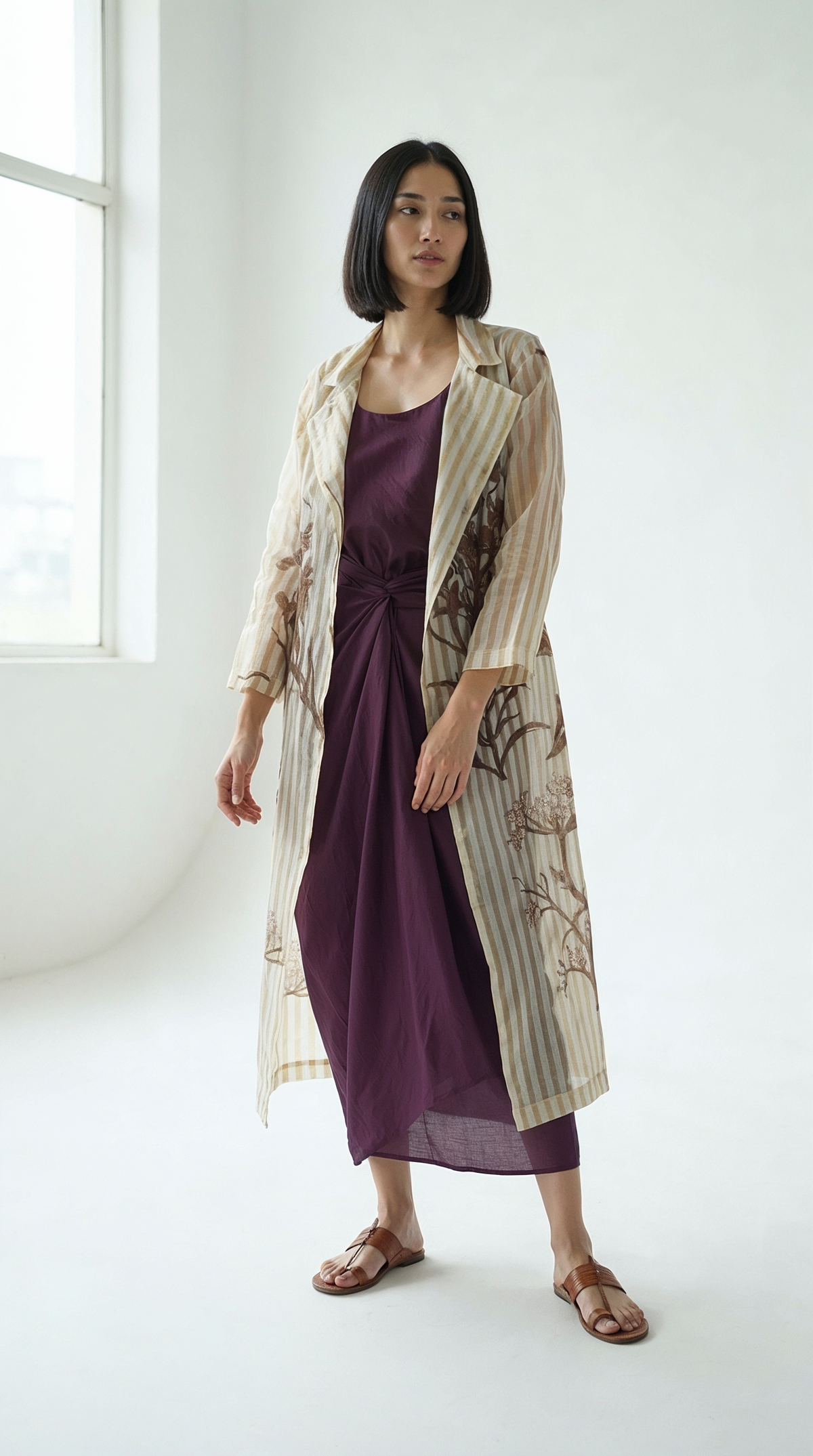 White & Gold Chanderi Botanical Trench