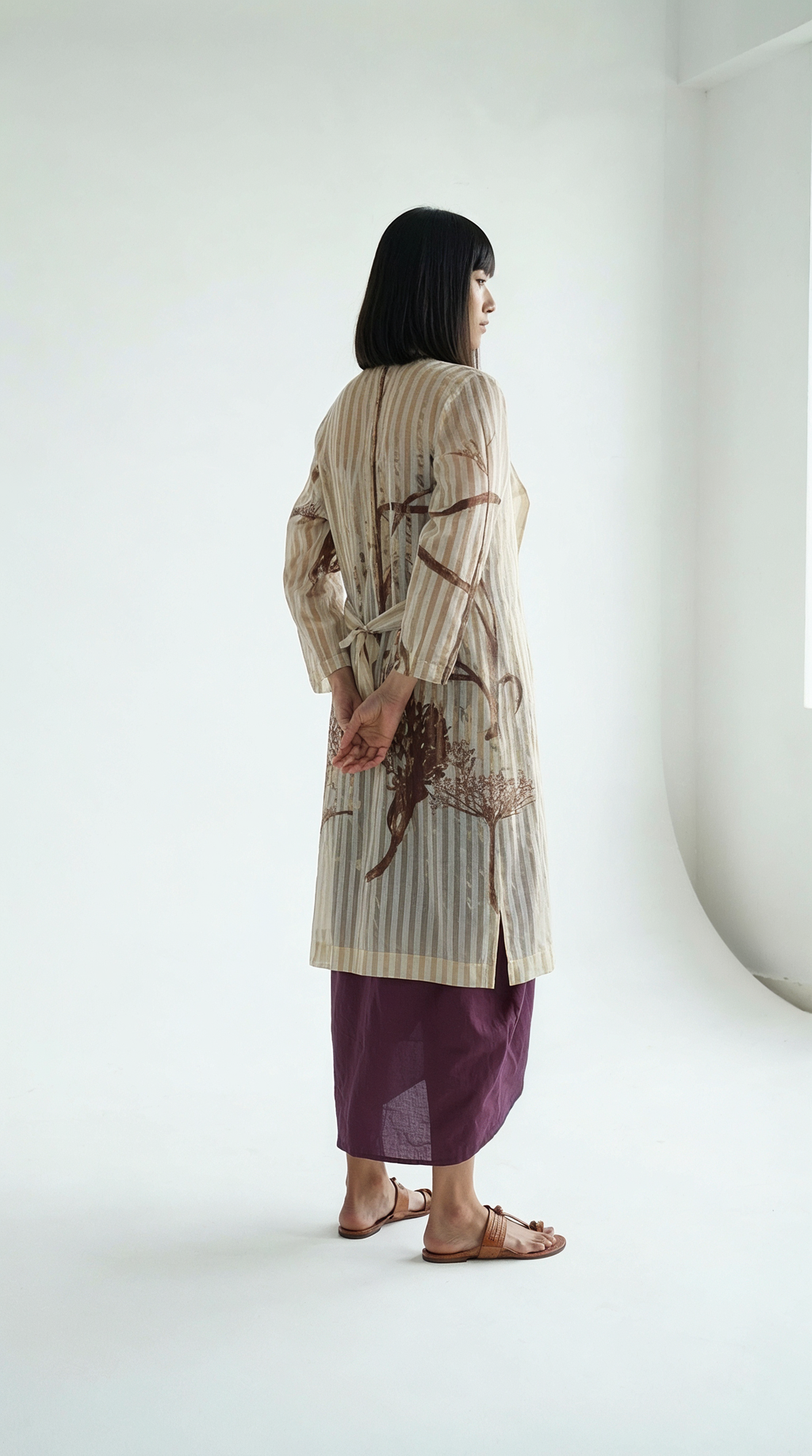 White & Gold Chanderi Botanical Trench
