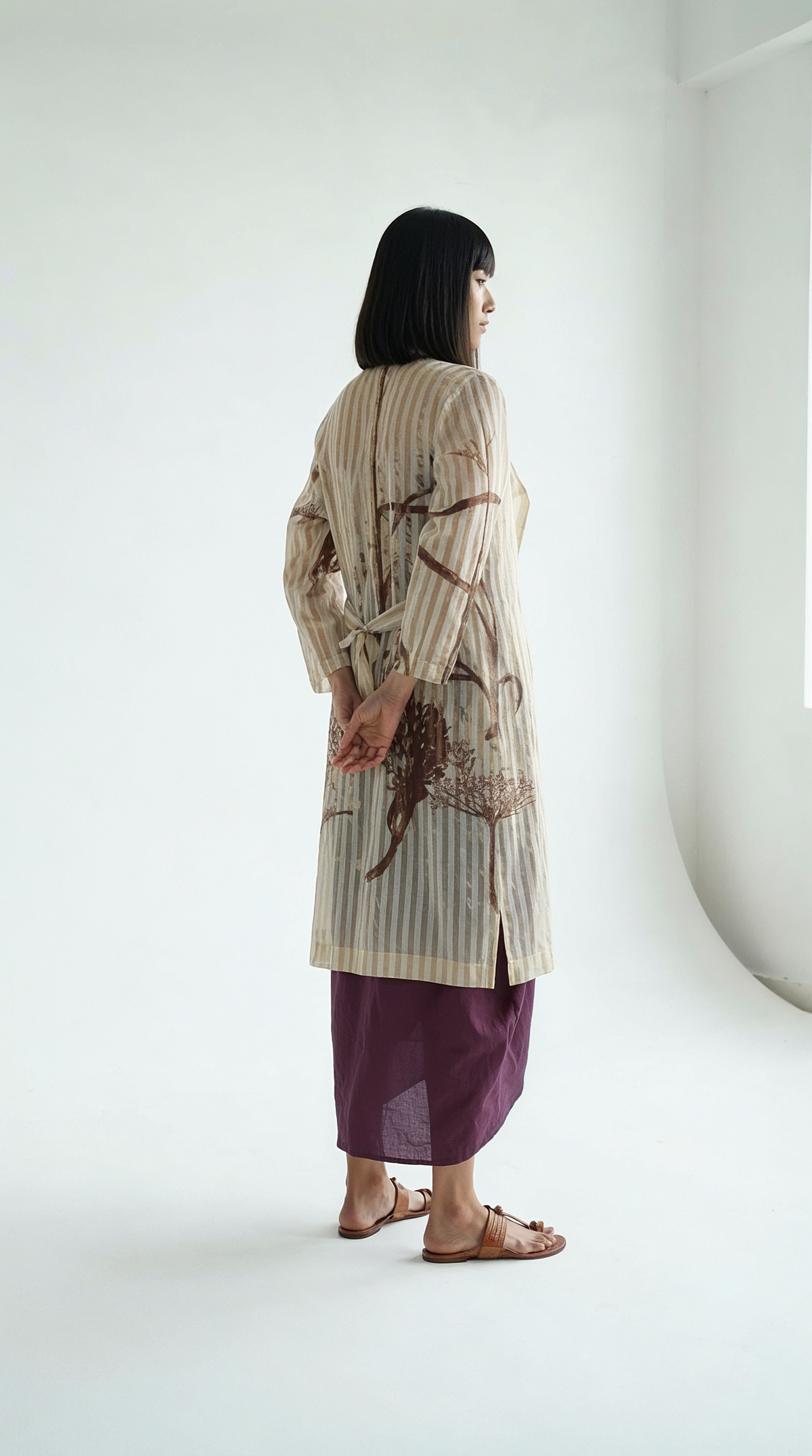 White & Gold Chanderi Botanical Trench