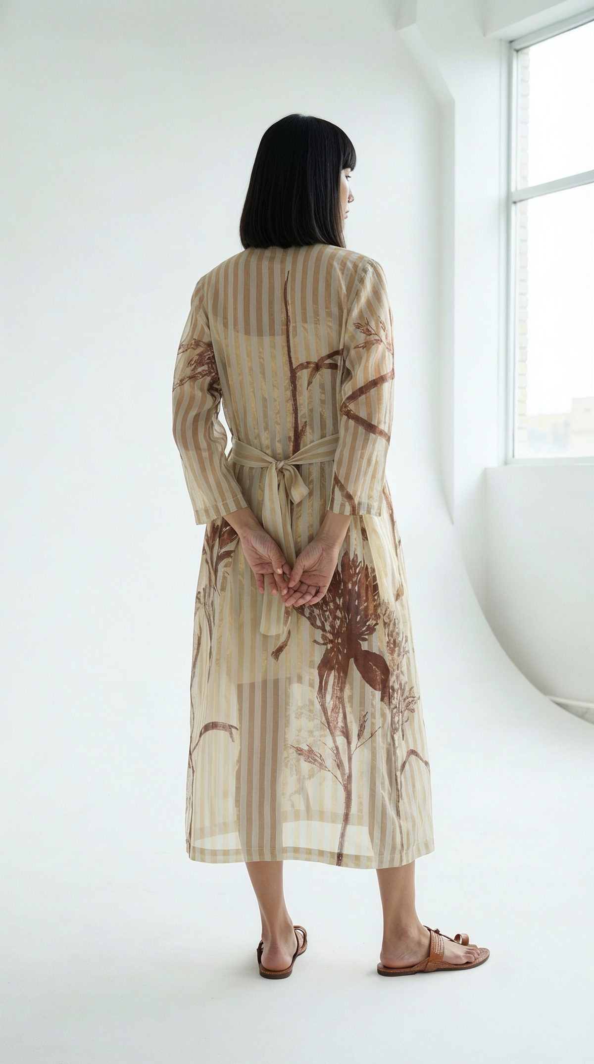 White & Gold Chanderi Botanical Trench