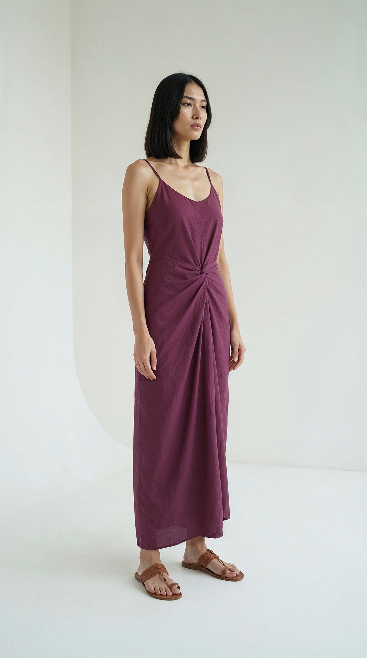Wine Chanderi Tie Dress