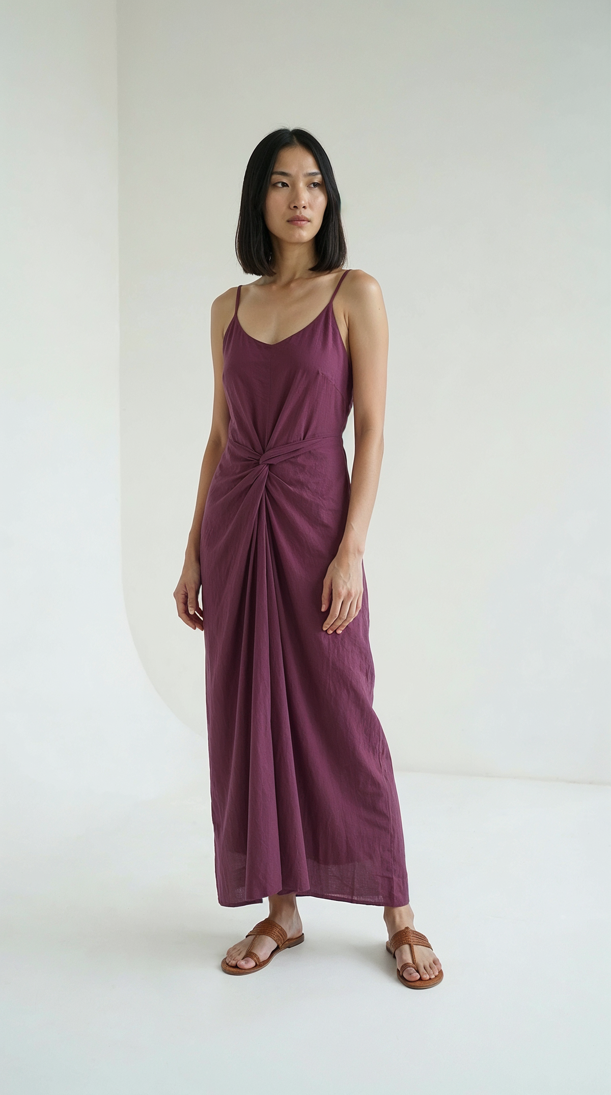 Wine Chanderi Tie Dress