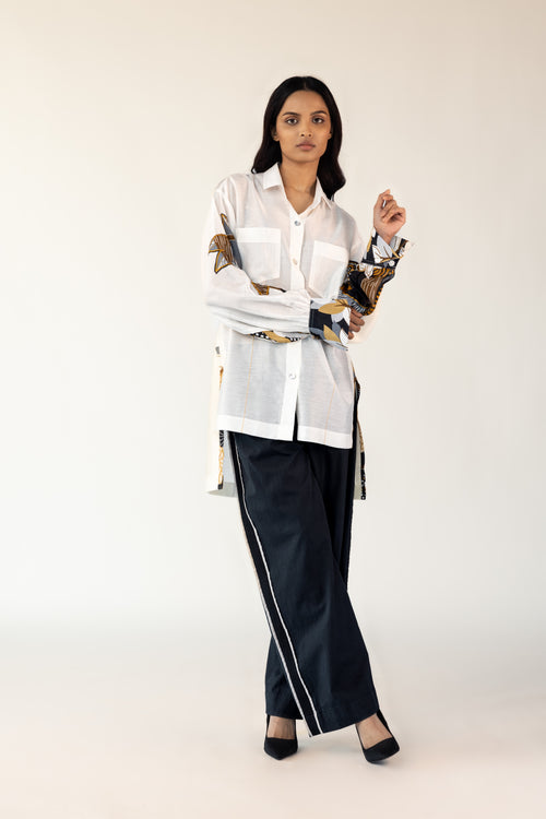 Patchwork Shirt Black Pants Set-BENNCH