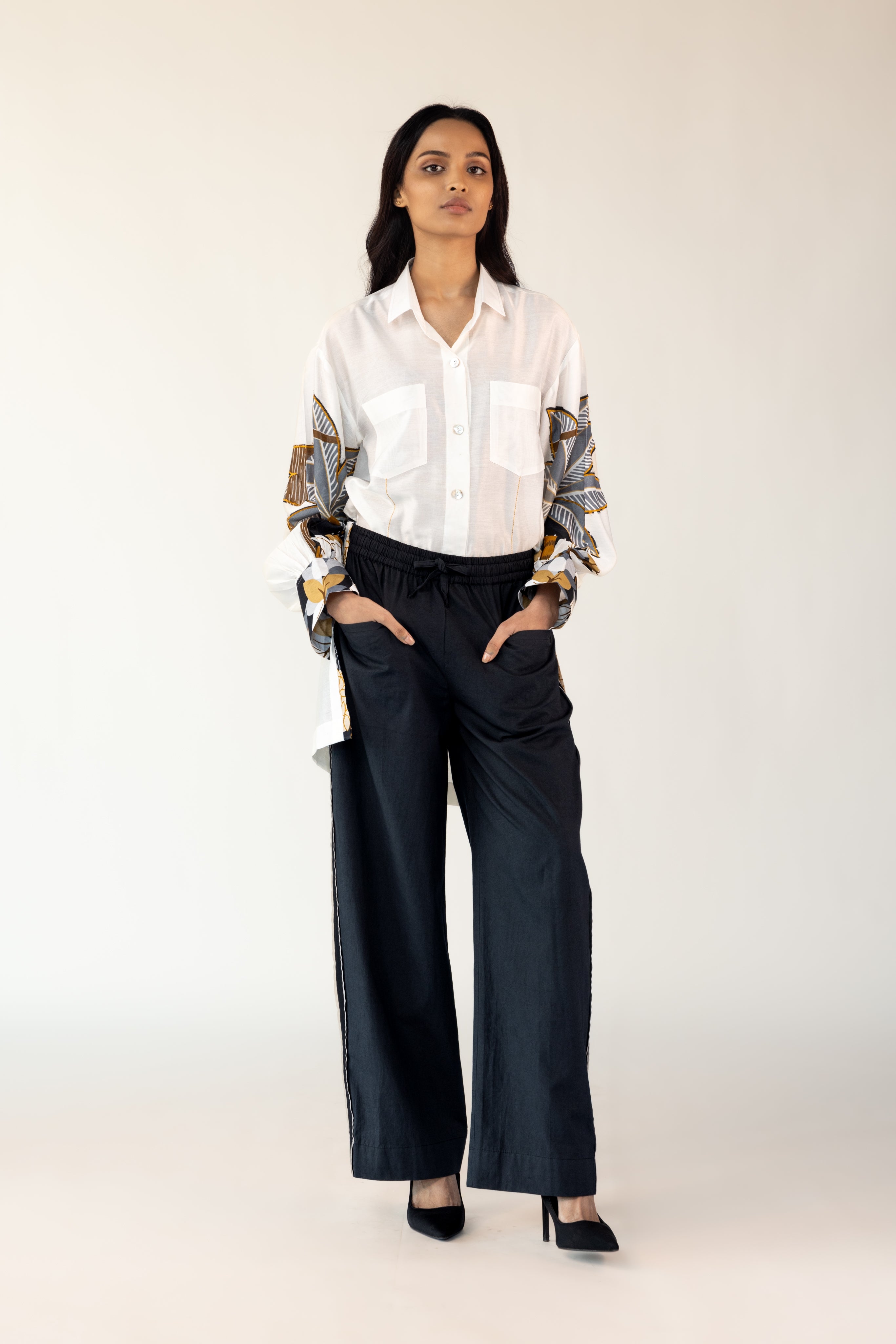 Patchwork Shirt Black Pants Set-BENNCH